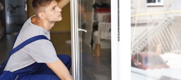 Windows of a sleek style house matching the door style